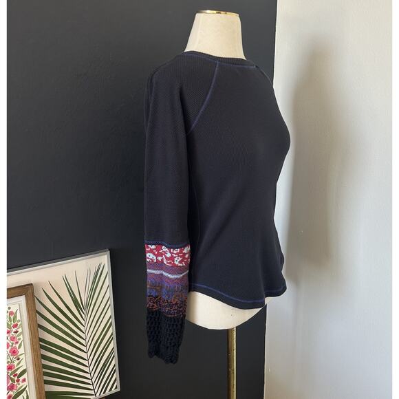 FREE PEOPLE In The Mix Crochet Cuff Waffle Long Sleeve Top - Picture 5 of 11